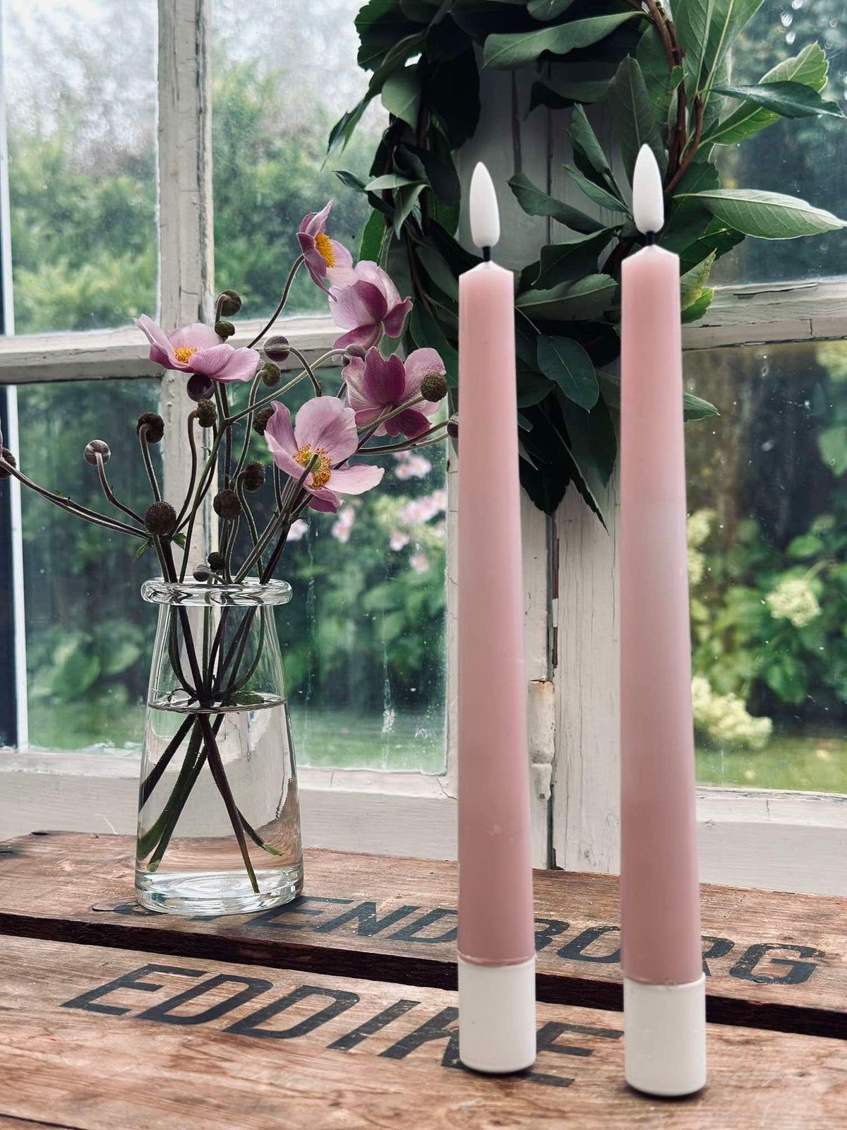 LED Kronelys Rosa - 2 stk