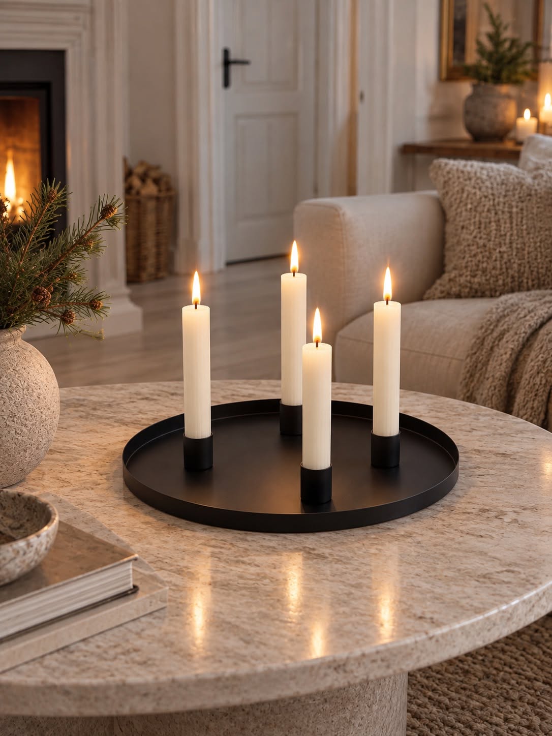 Brett med 4 lysestaker - Black