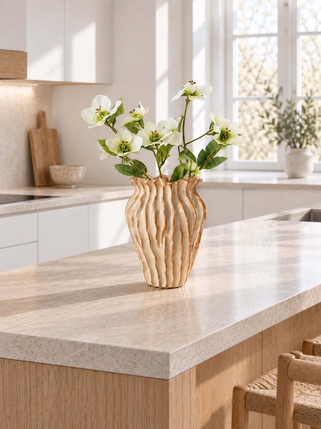 Vase stripet steintøy - Sand