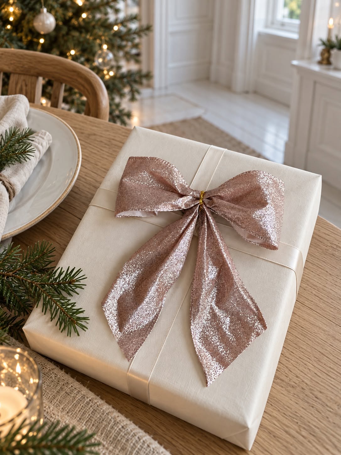 Pakke med 6 sløyfer - Rosa med glitter