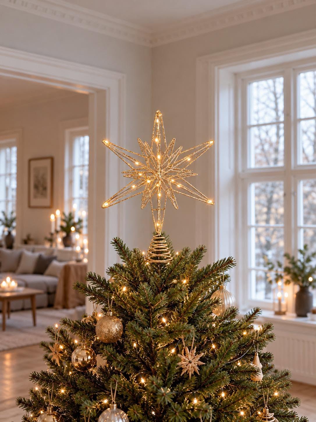 Stjerne med 20 LED-lys – champagnegull