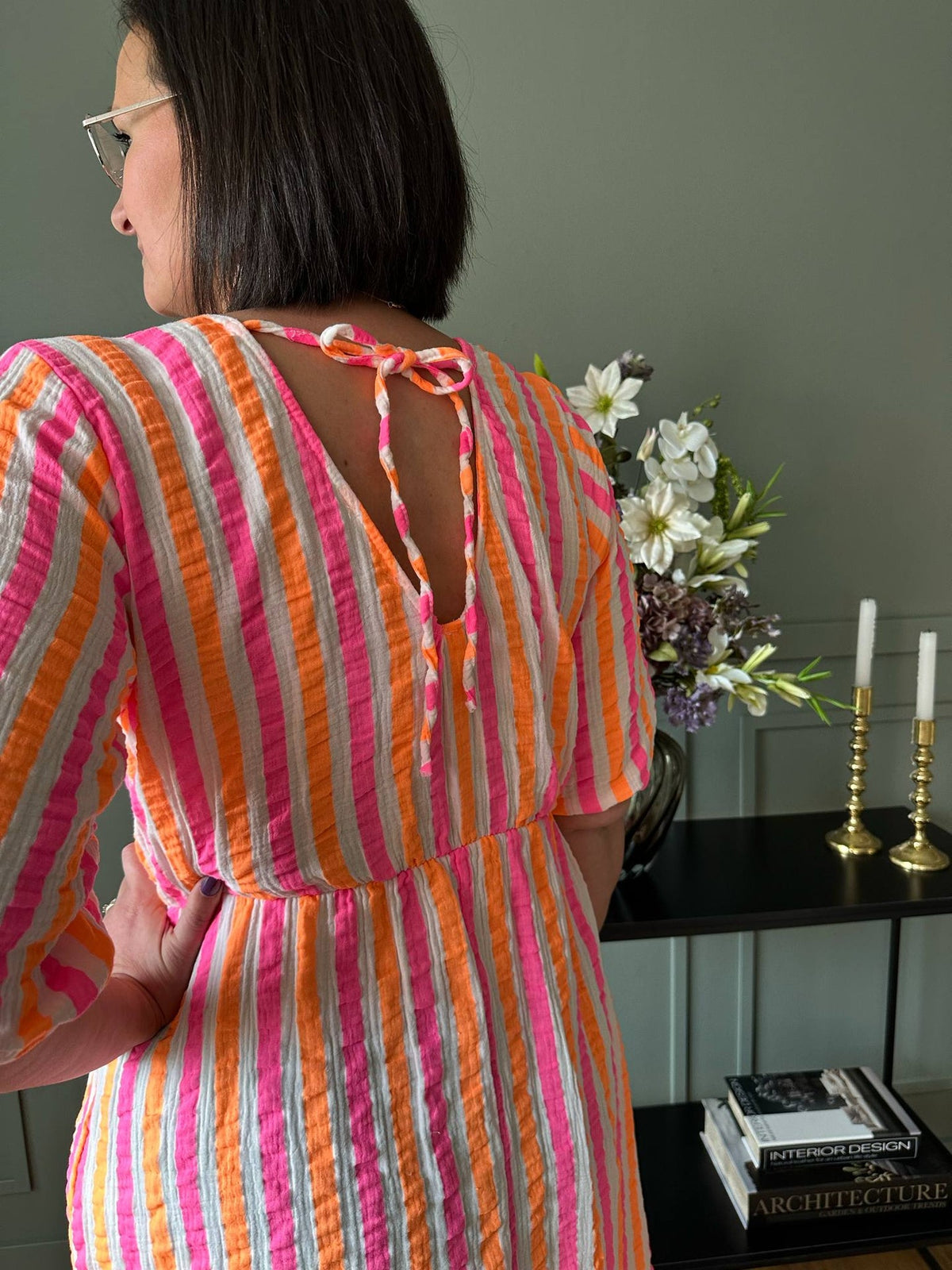 Kjole Andrea - Stripe Fuxia/Orange
