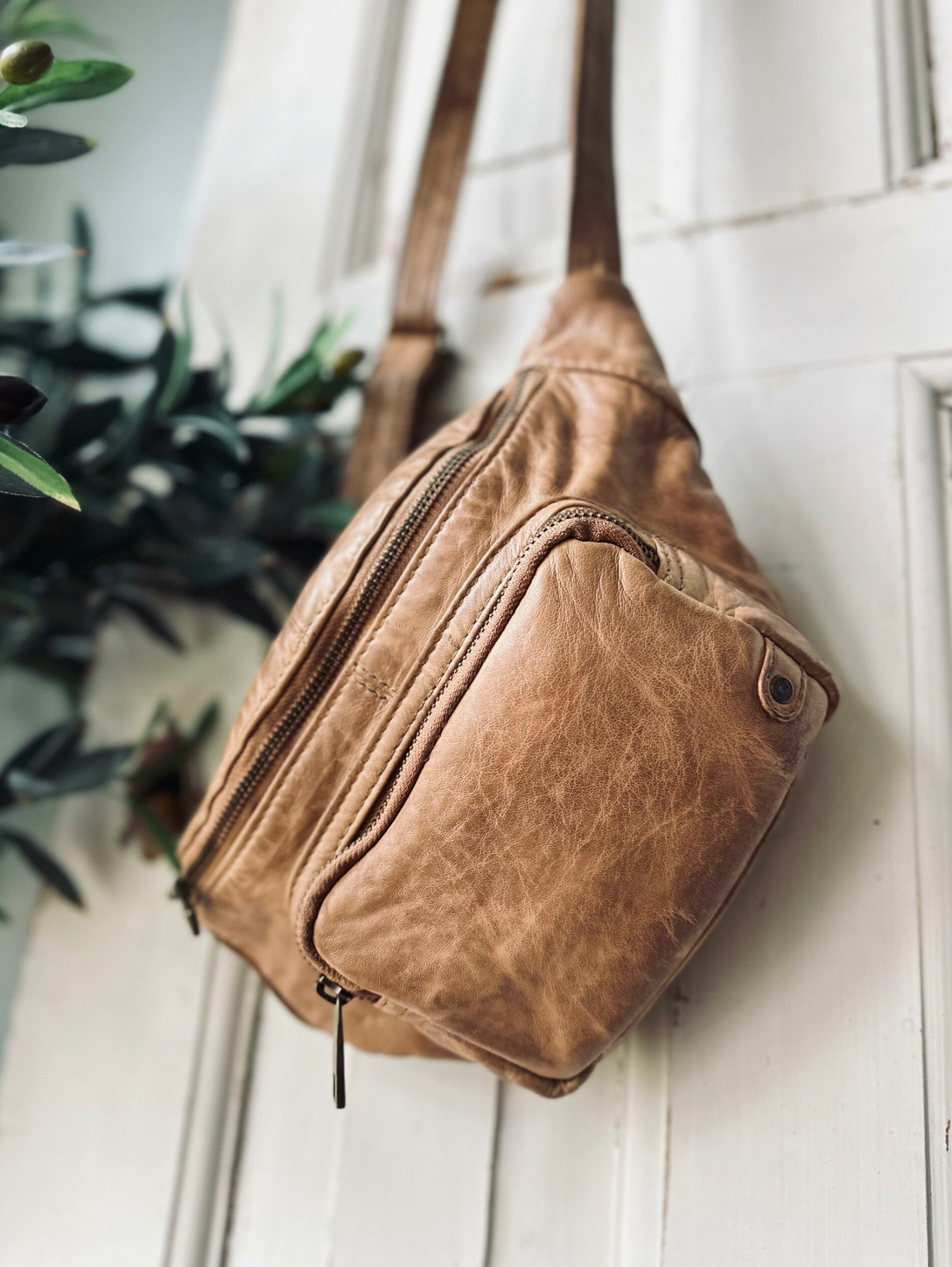 Belteveske i vintage-look - Camel