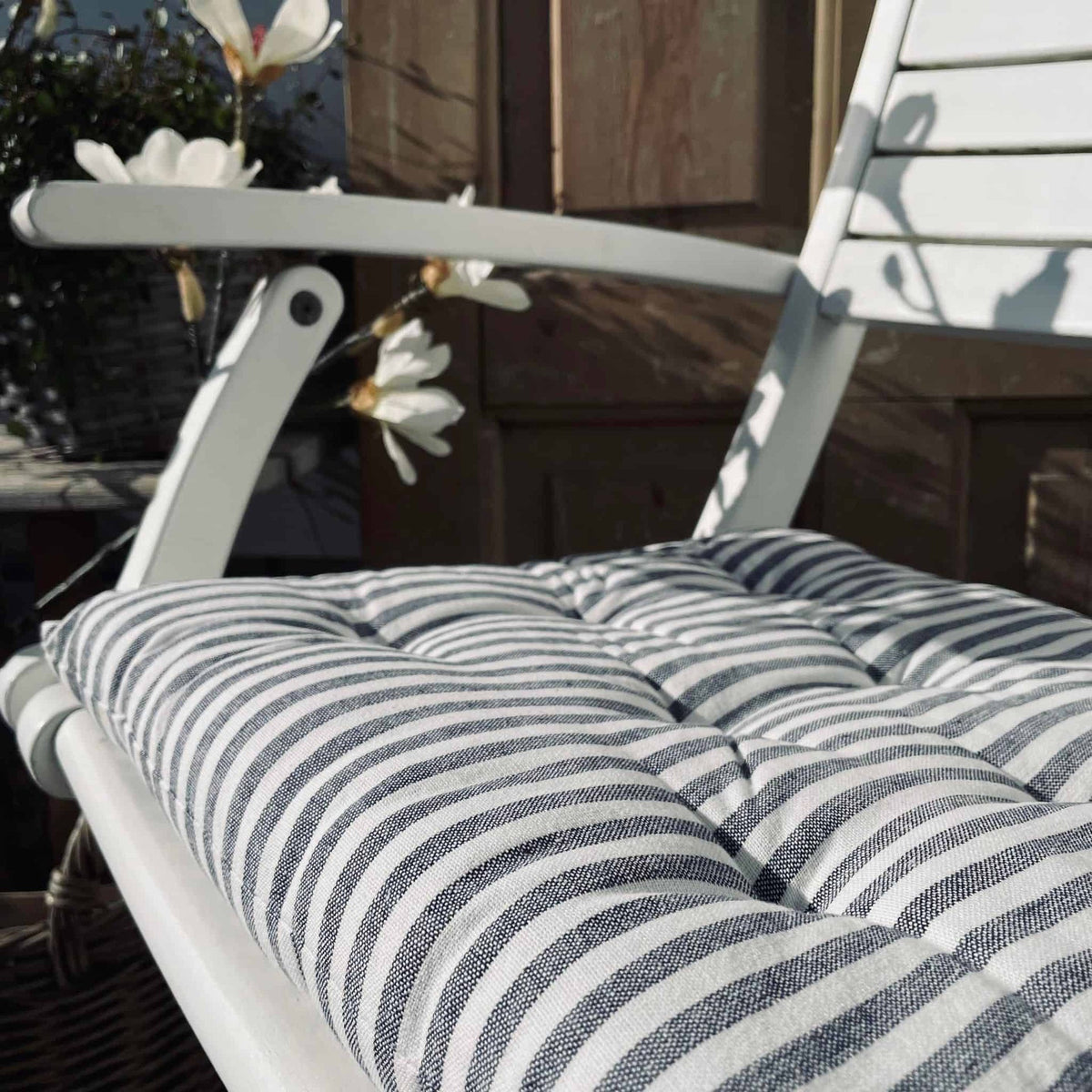 Futon hynde - Blå / Hvid 40x40 - Mælkedrengestriber - VIAMAJA.DK