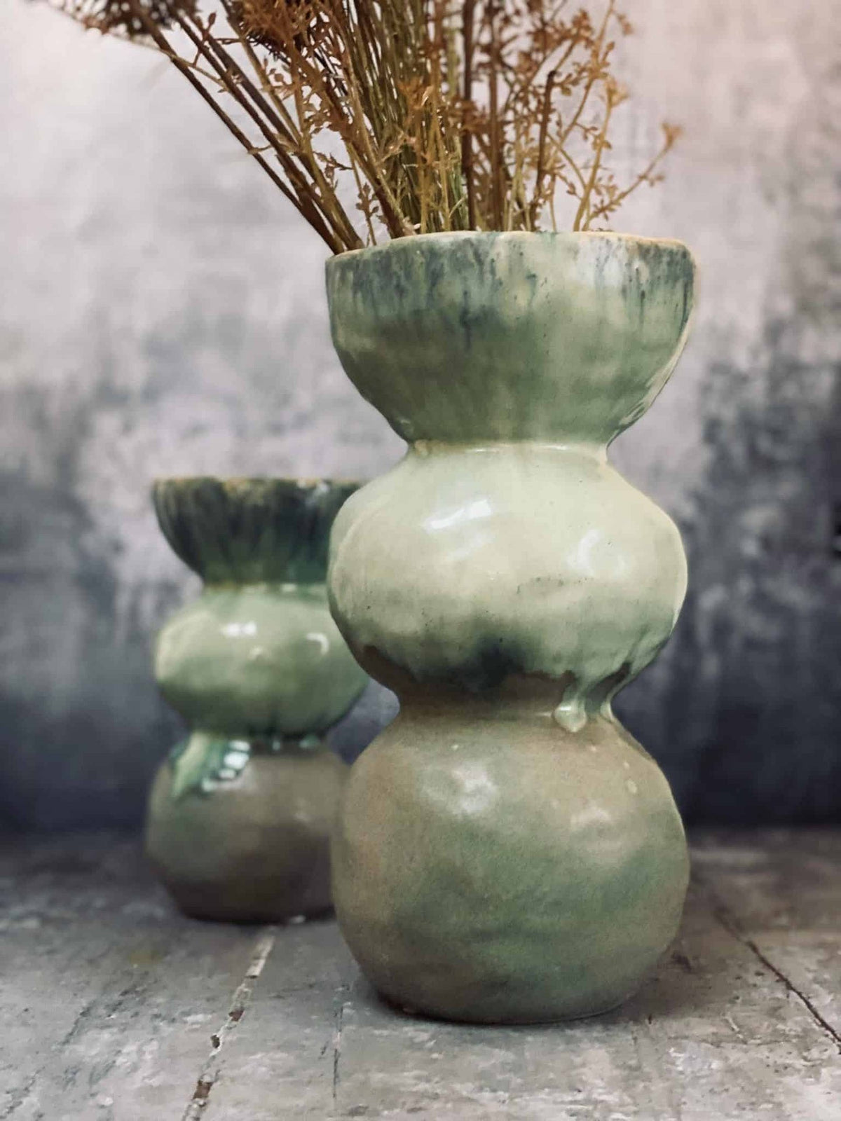 Keramik vase med former - grøn Stor - VIAMAJA.DK