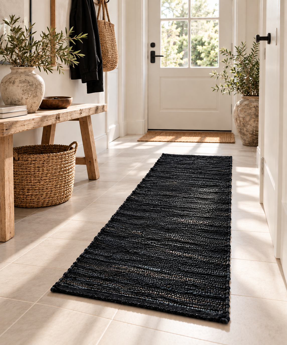 Gulvteppe i svart skinn – 70×140
