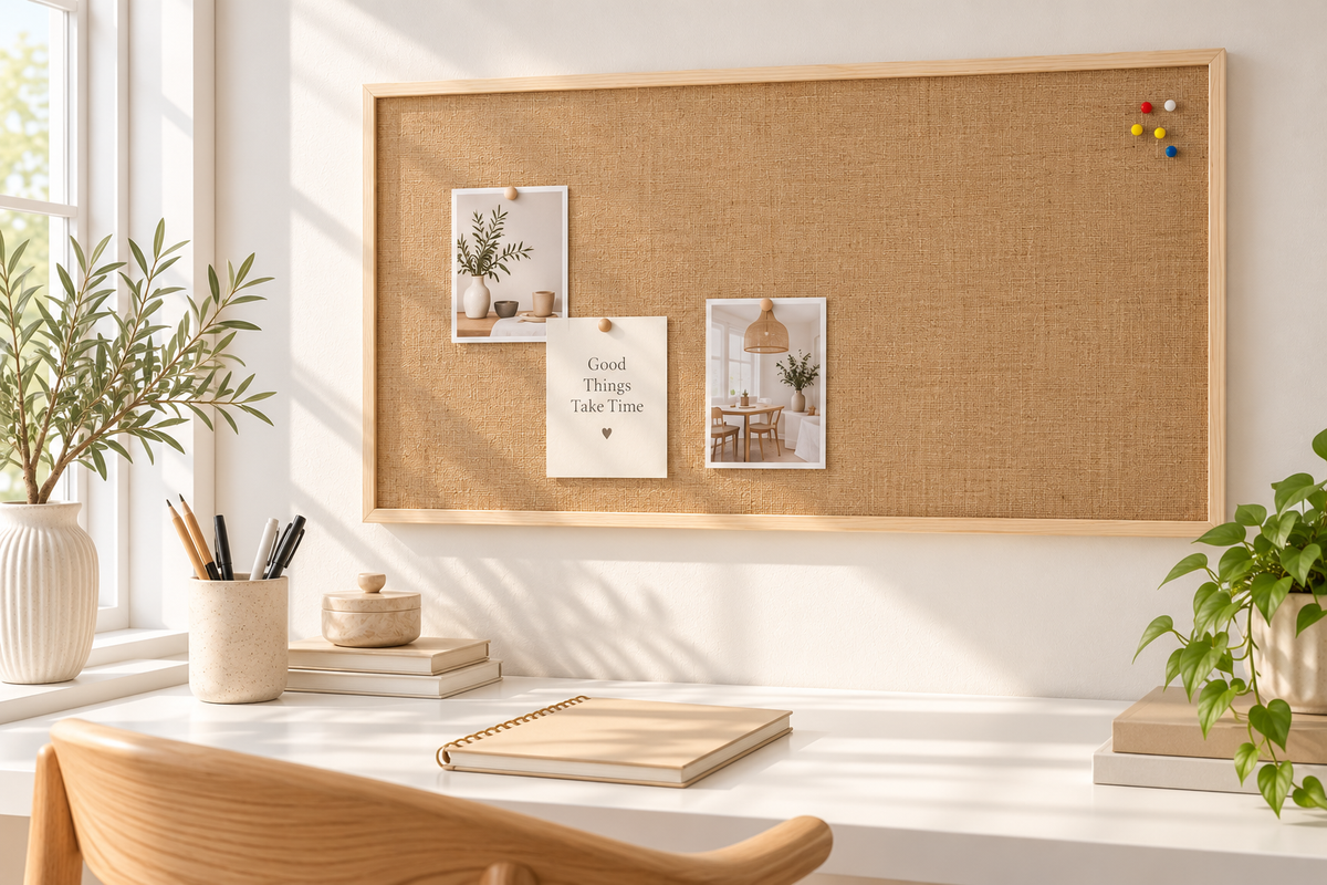 Stor Hessian oppslagstavle med treramme - 100x60 cm