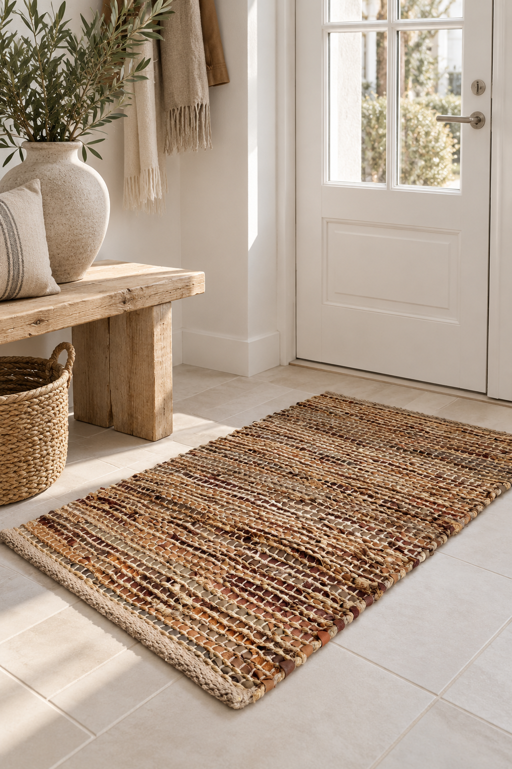 Gulvteppe i skinn og jute - Brun 60×90
