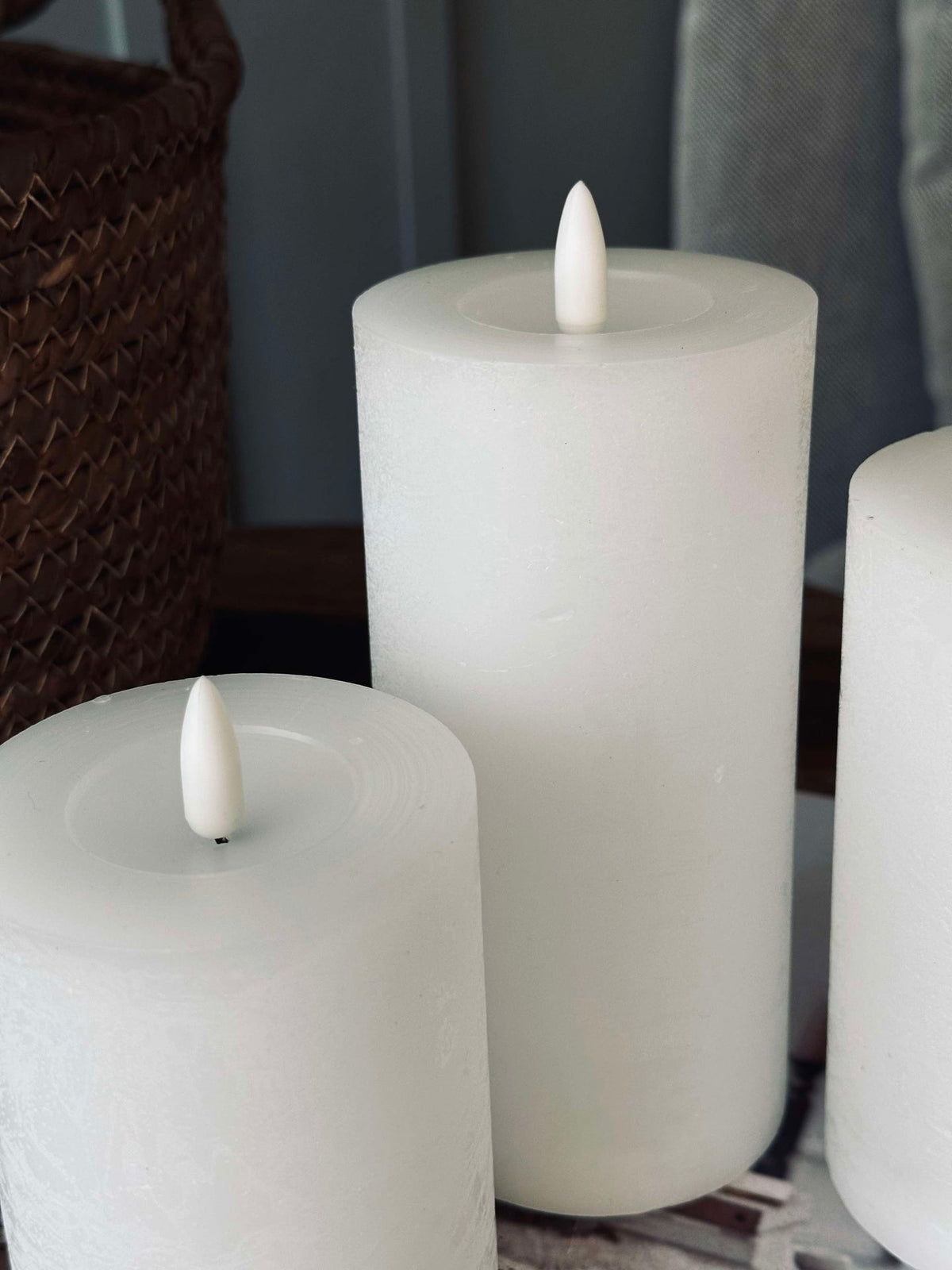 LED Bloklys / Hvit rustikk – 3 stk