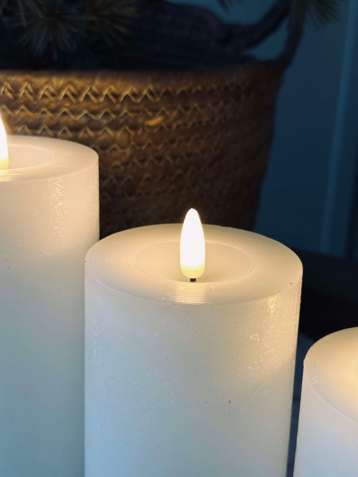 LED Bloklys / Hvit rustikk – 3 stk