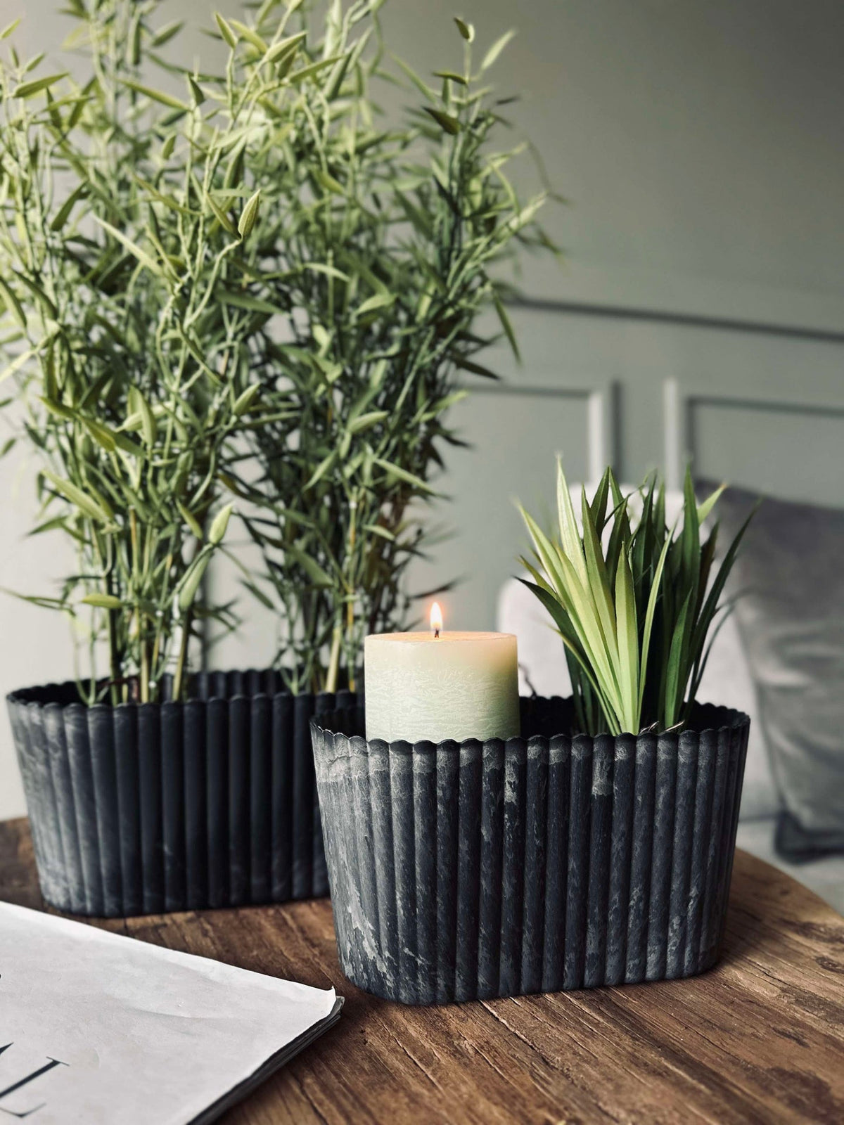 Urtepotte oval - Betonglook stor