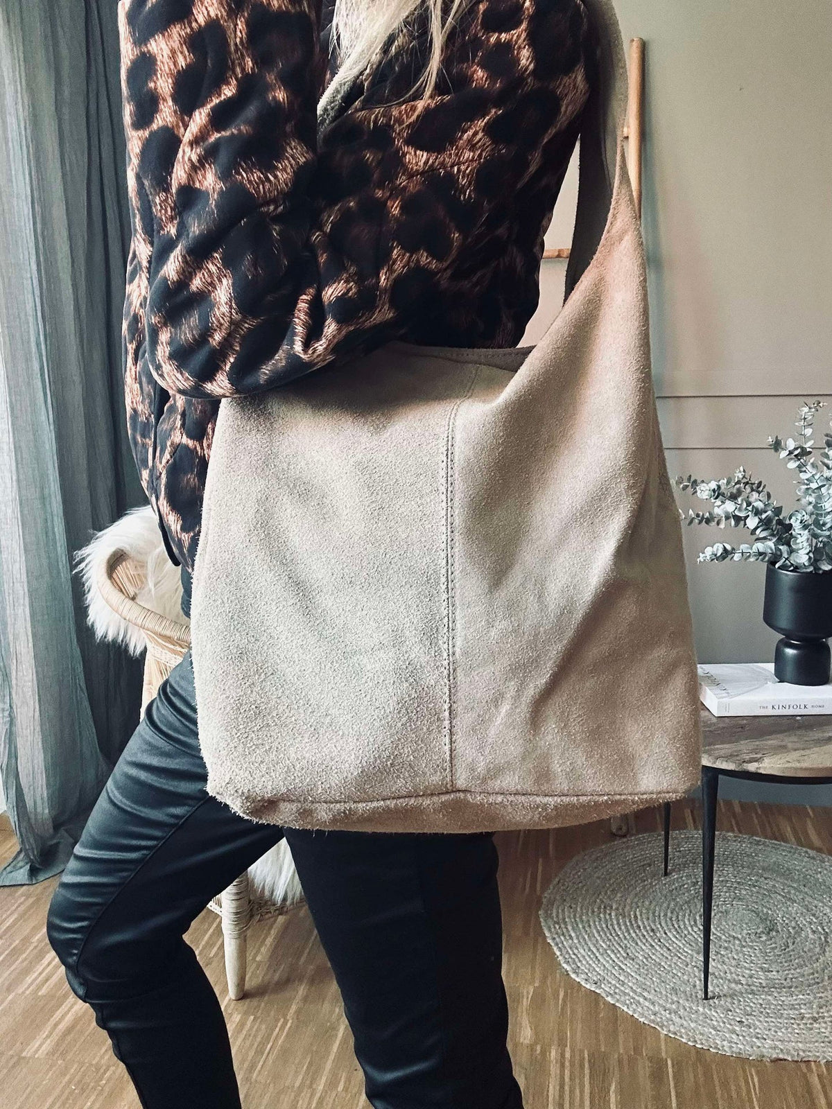 Shopper Beige Semsket skinn