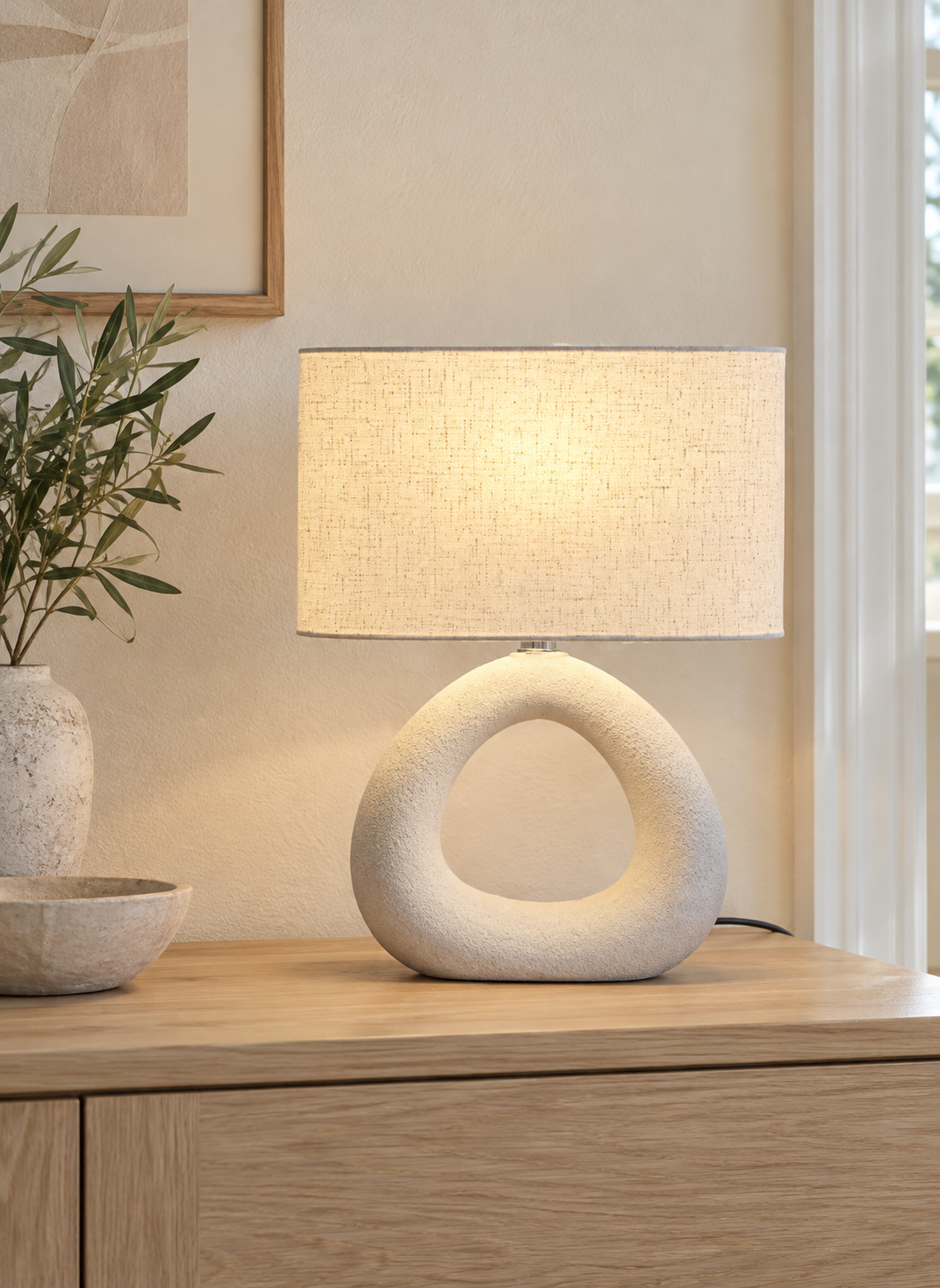 Bordlampe STONEWARE - Lys Natur