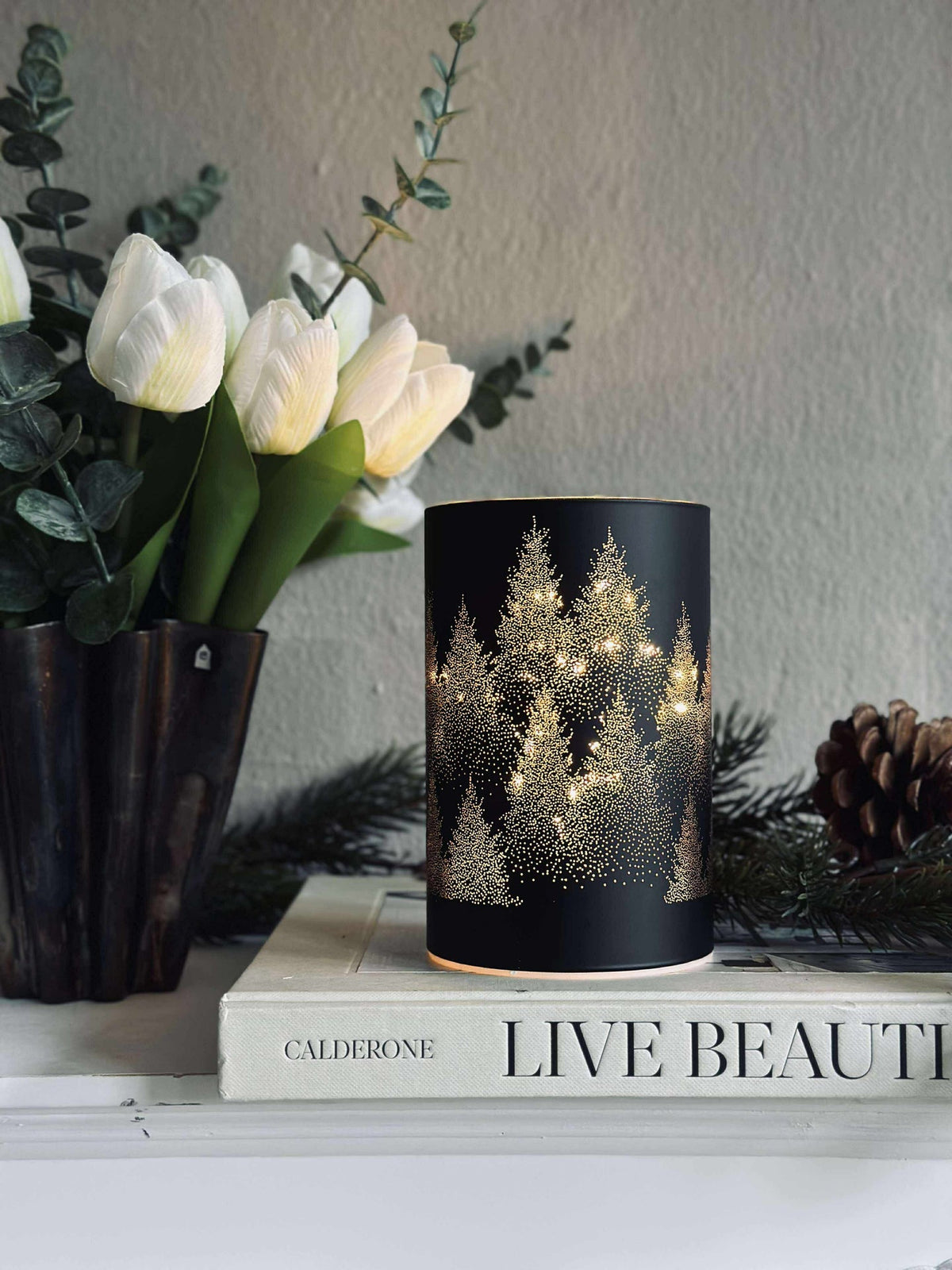 Lanterne med LED-lys - Black / gold