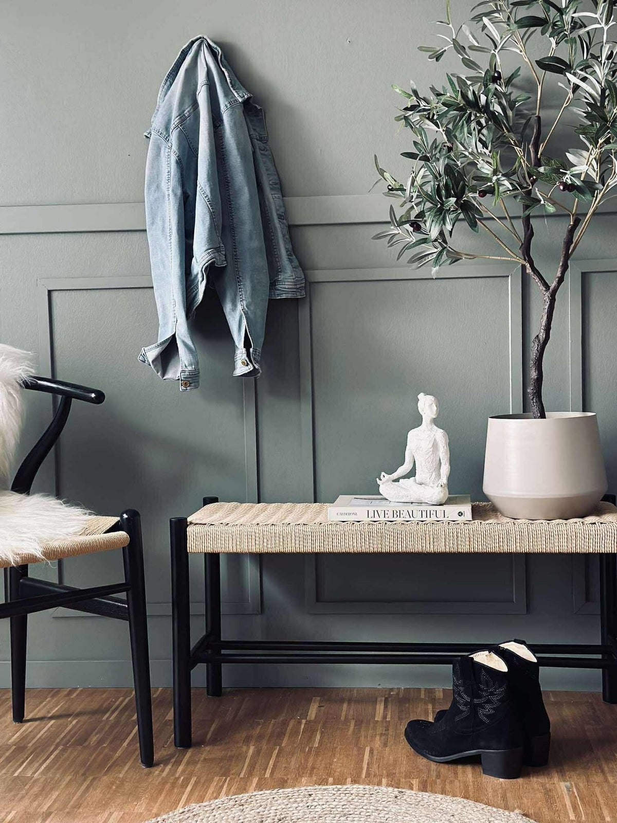 Benk bøk Sort / natur - 120 cm