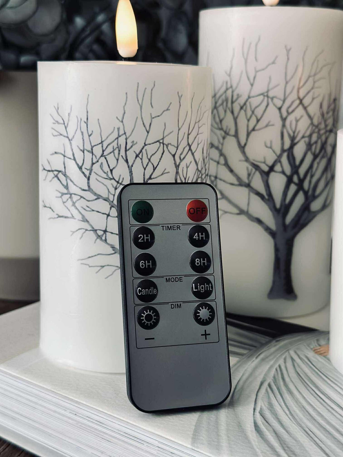 LED blokklys Nature – Sett m. 3 stk og fjernkontroll