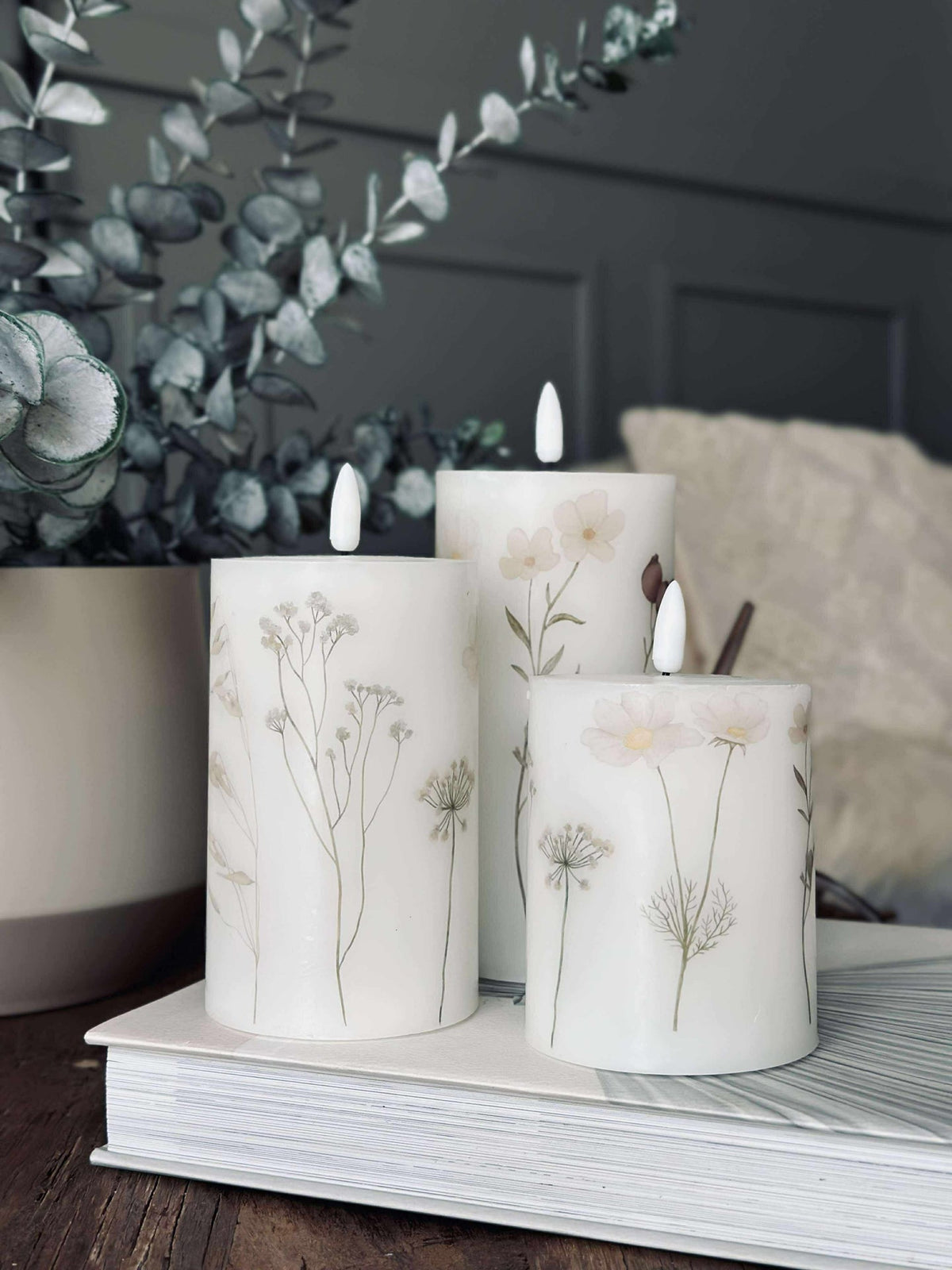 LED blokklys FLOWER – Sett m. 3 stk og fjernkontroll