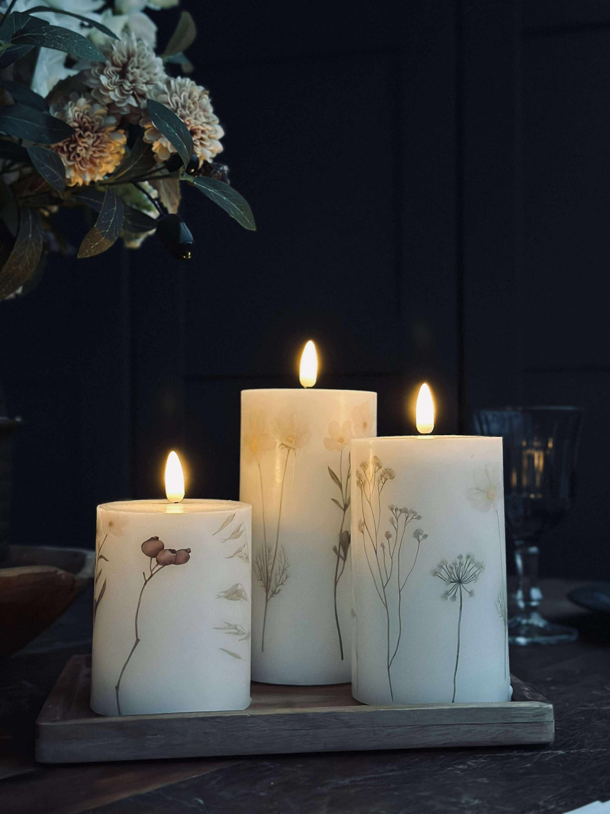 LED blokklys FLOWER – Sett m. 3 stk og fjernkontroll