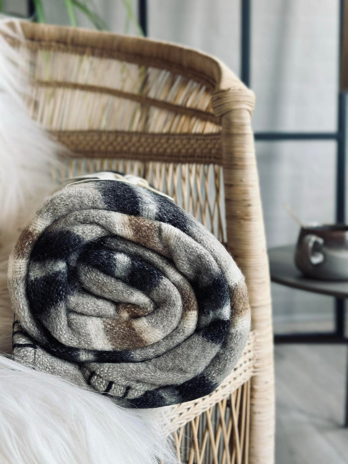 Pledd 100 % ull - Taupe stripe