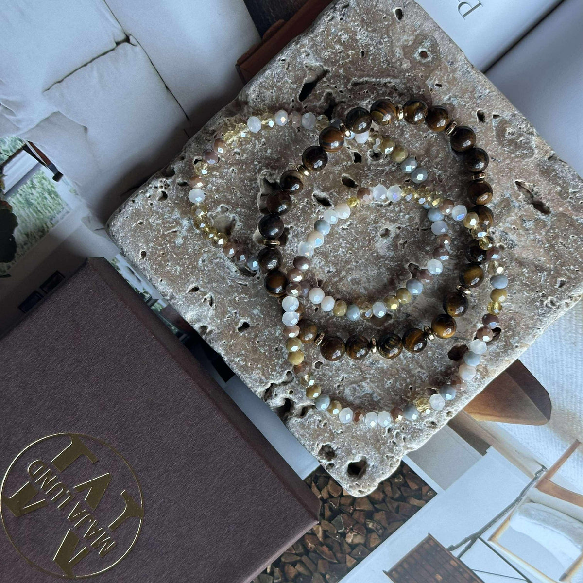Armbånd Luna Tiger Eye – Sett med 3 stk
