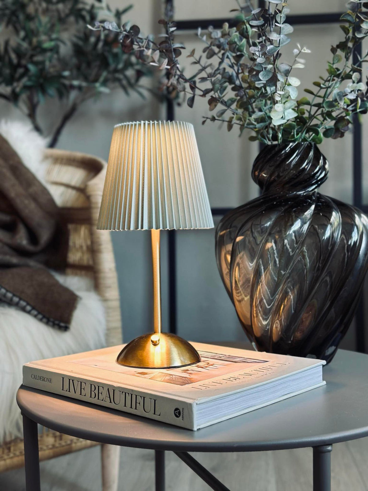 LED bordlampe Large Plissé - oppladbar