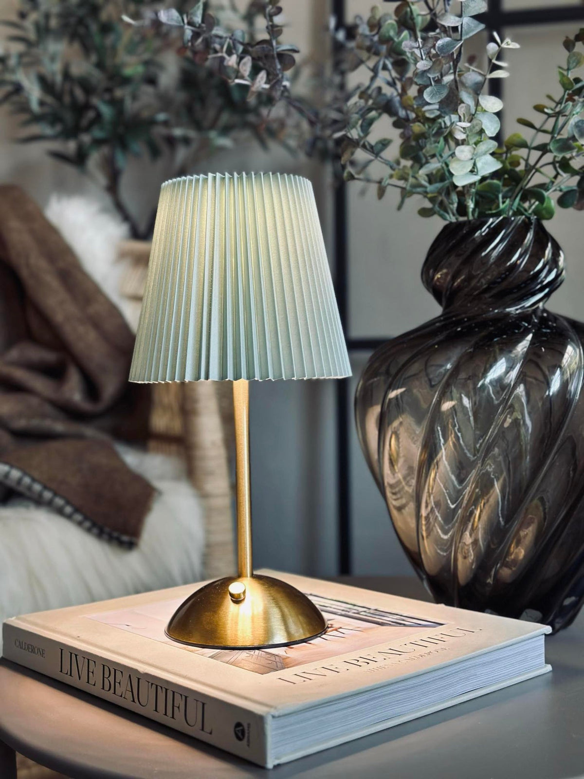 LED bordlampe Large Plissé - oppladbar