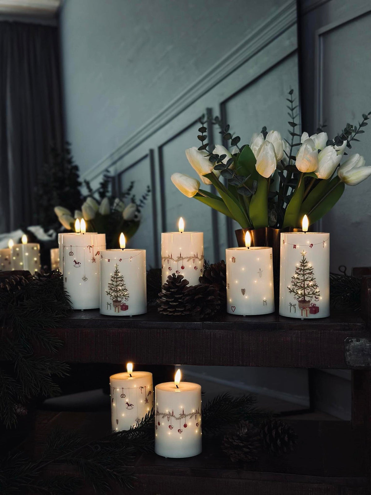 LED Bloklys TWINKLE CHRISTMAS - Sett med 2 stk.