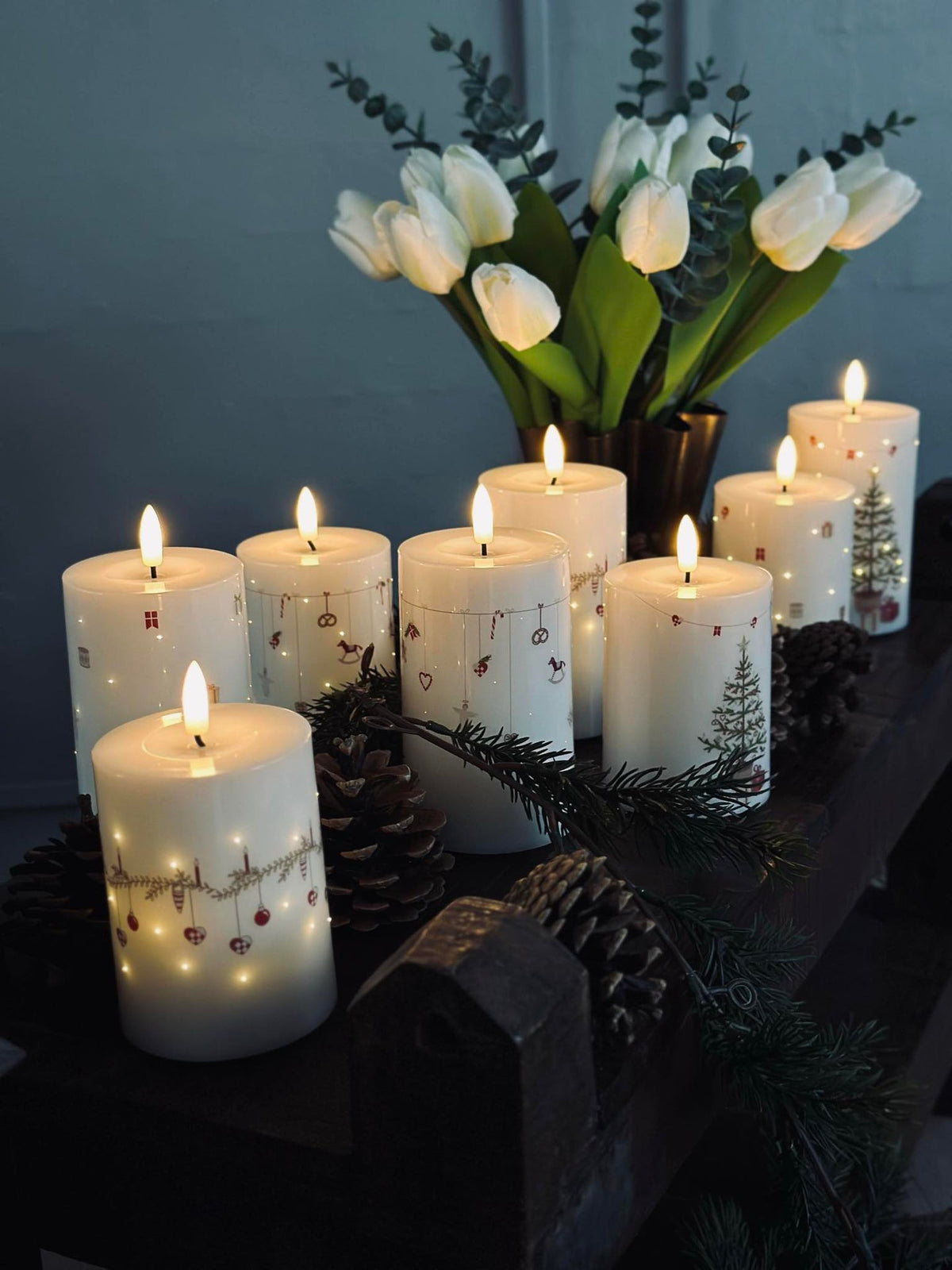 LED Bloklys TWINKLE CHRISTMAS - Sett med 2 stk.