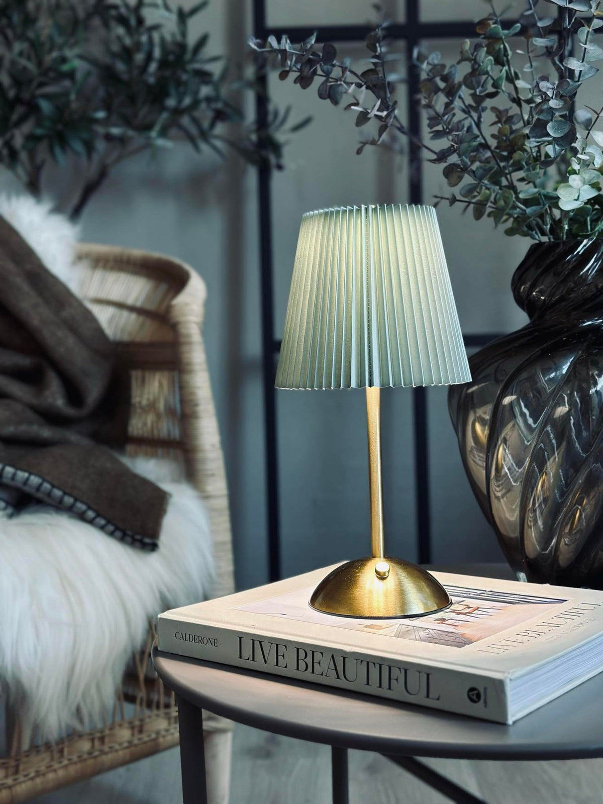 LED bordlampe Large Plissé - oppladbar