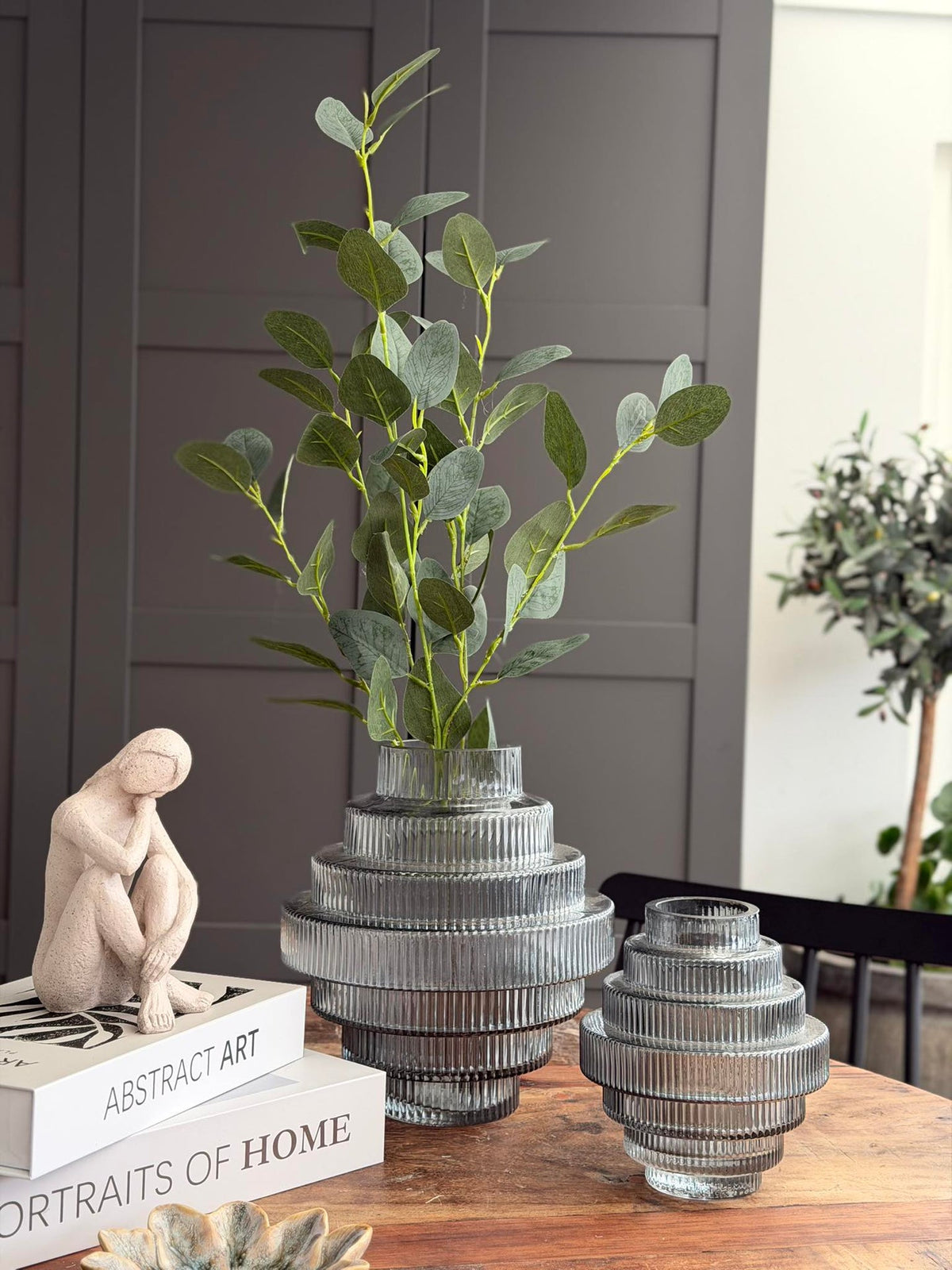 Eukalyptus gren med lys - 100 cm