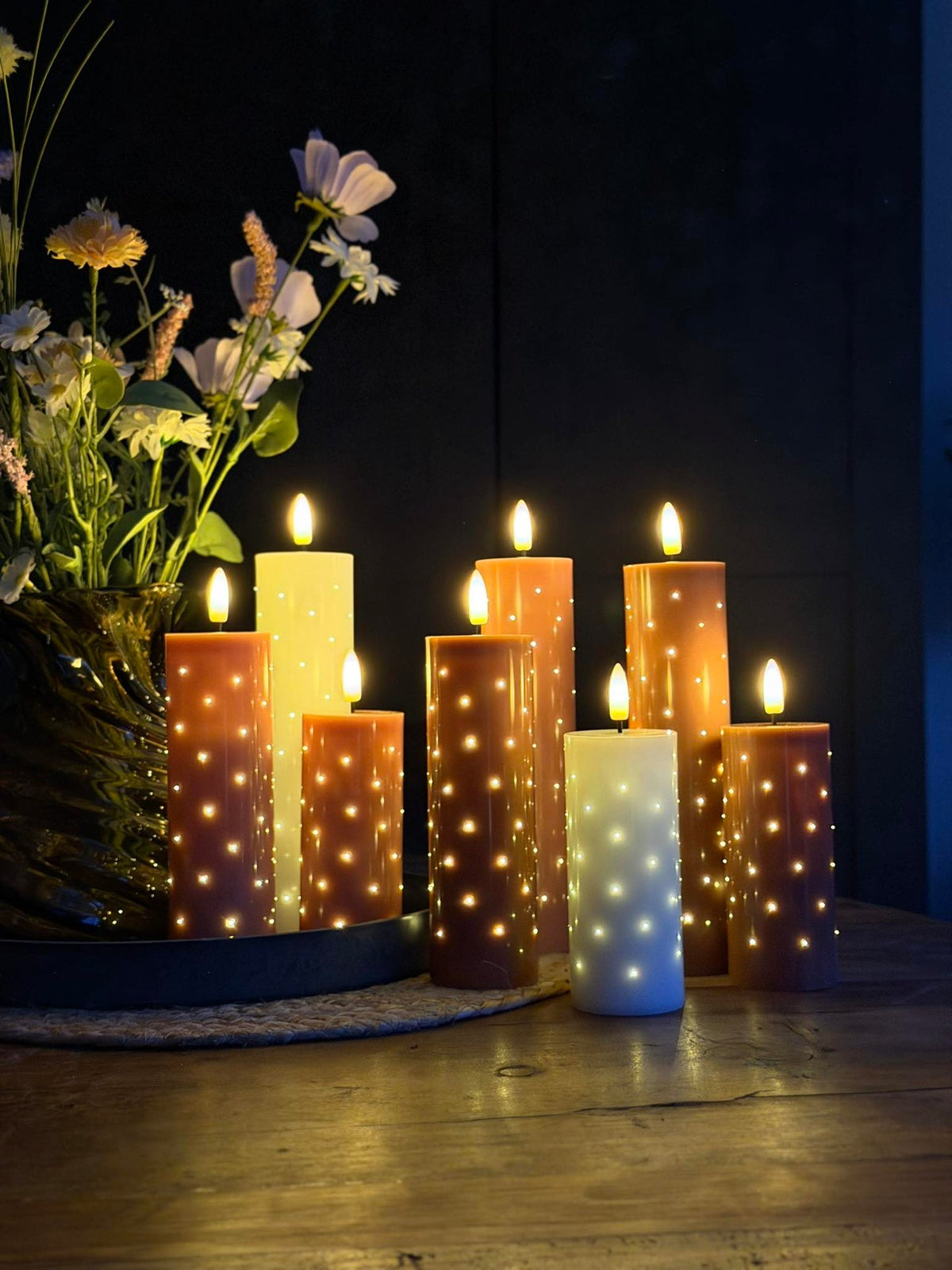 LED Bloklys TWINKLE Hvit - Sett med 3stk.