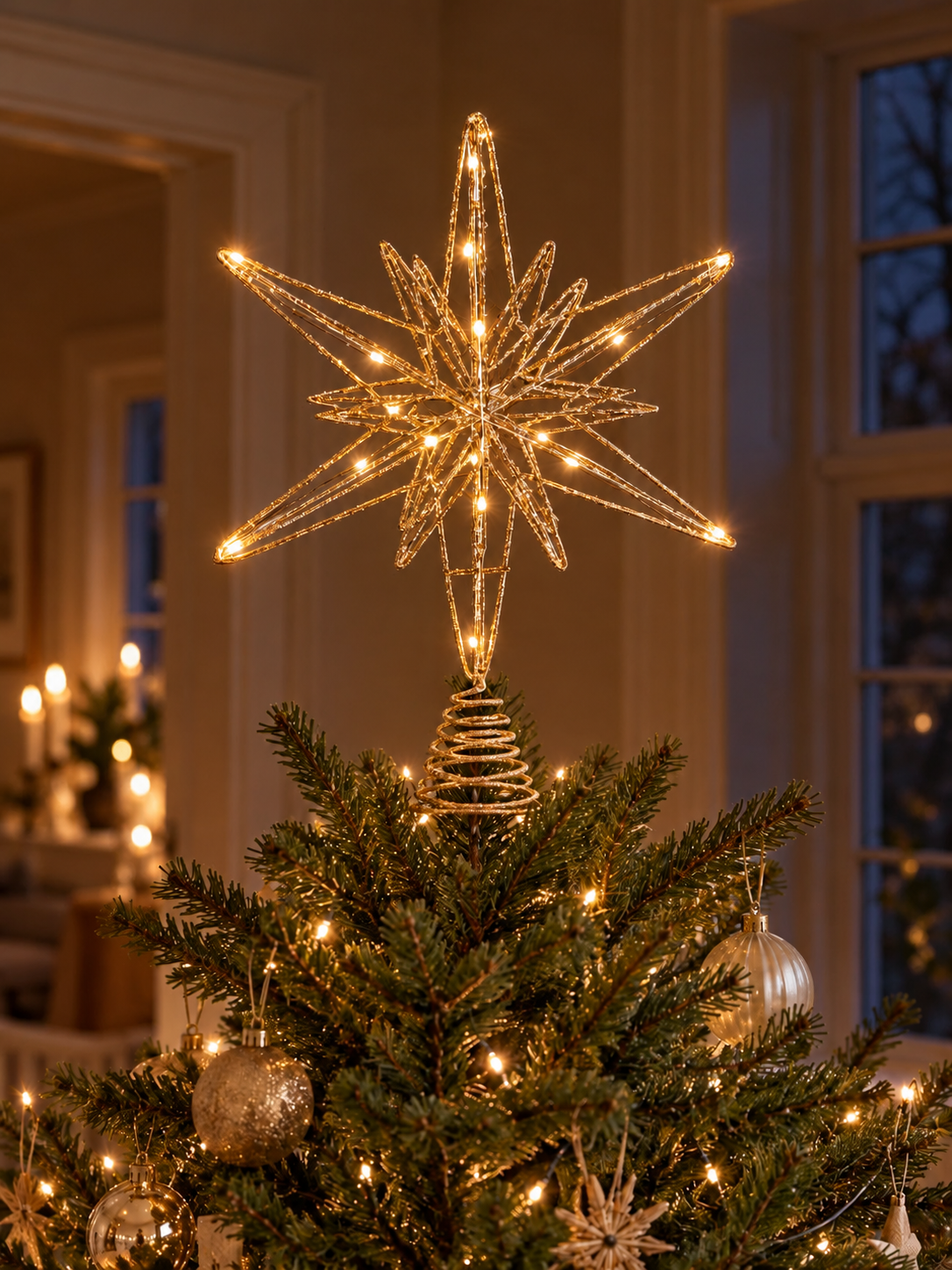 Stjerne med 20 LED-lys – champagnegull