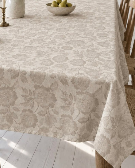 Dug JACQUARD blomst sandfarvet med blomsterprint
