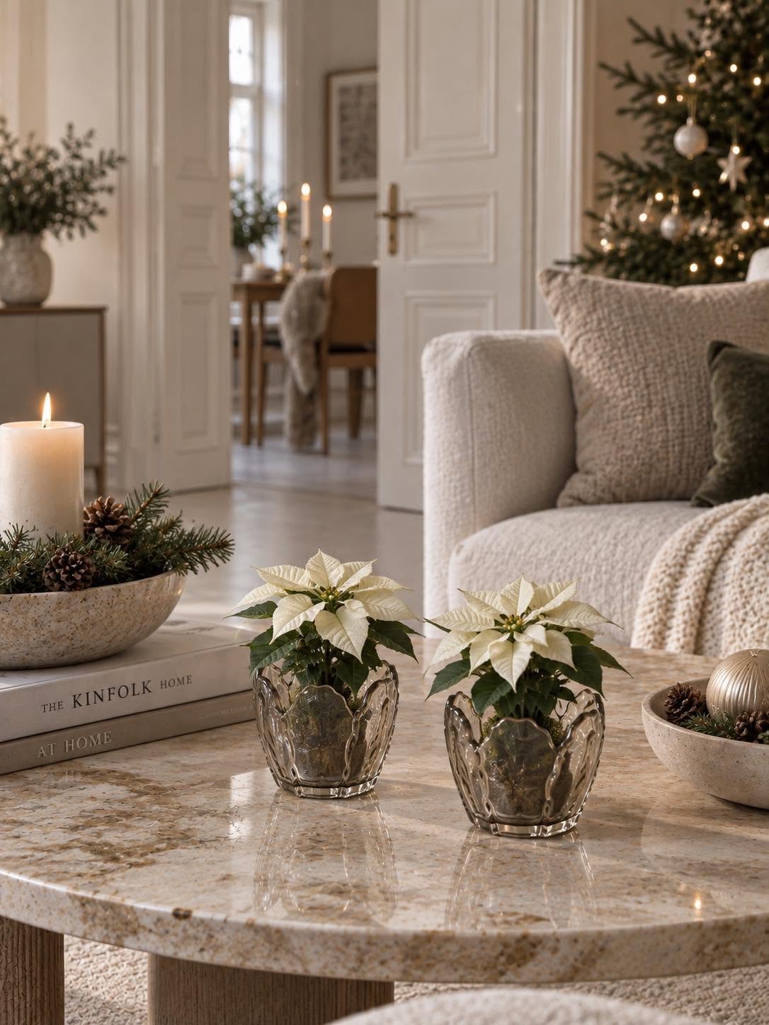 Lysestake beige blomst  - Sett med 2 stk