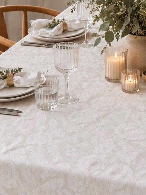 Duk JACQUARD flower - Hvit