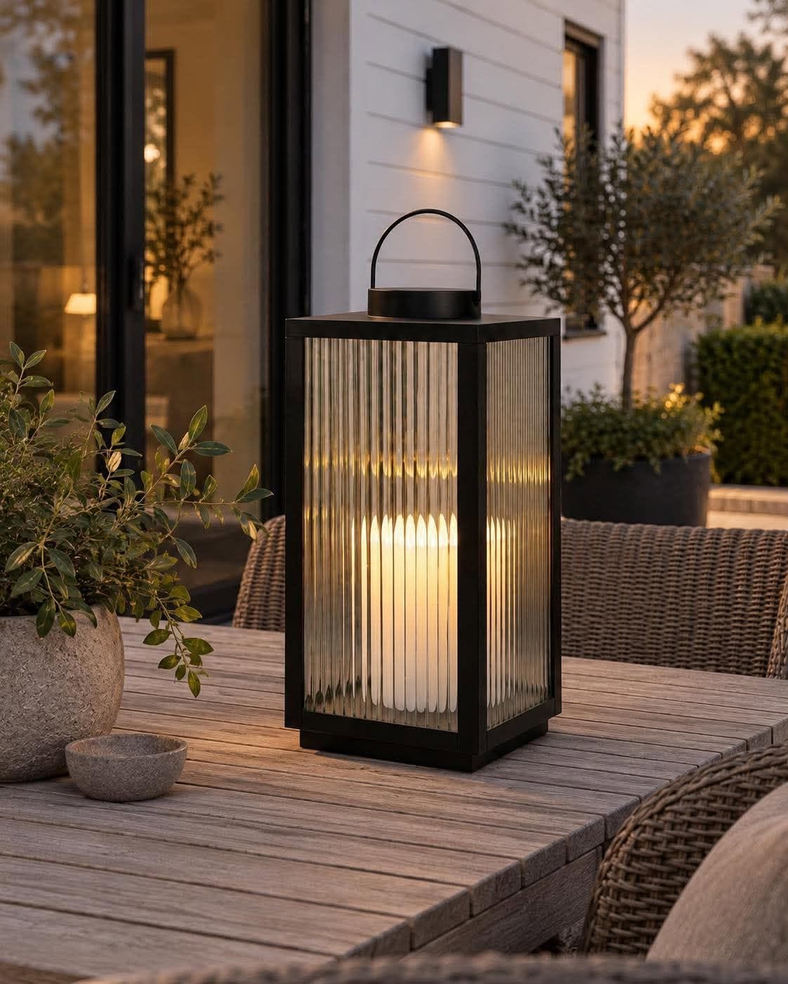 Lanterne Nordic med blokklys og timer