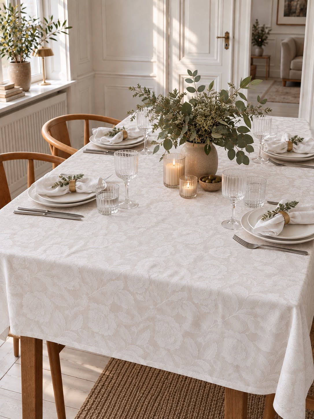 Duk JACQUARD flower - Hvit
