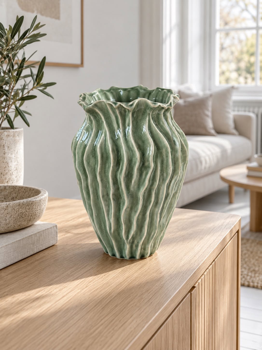 Vase steintøy - Mint