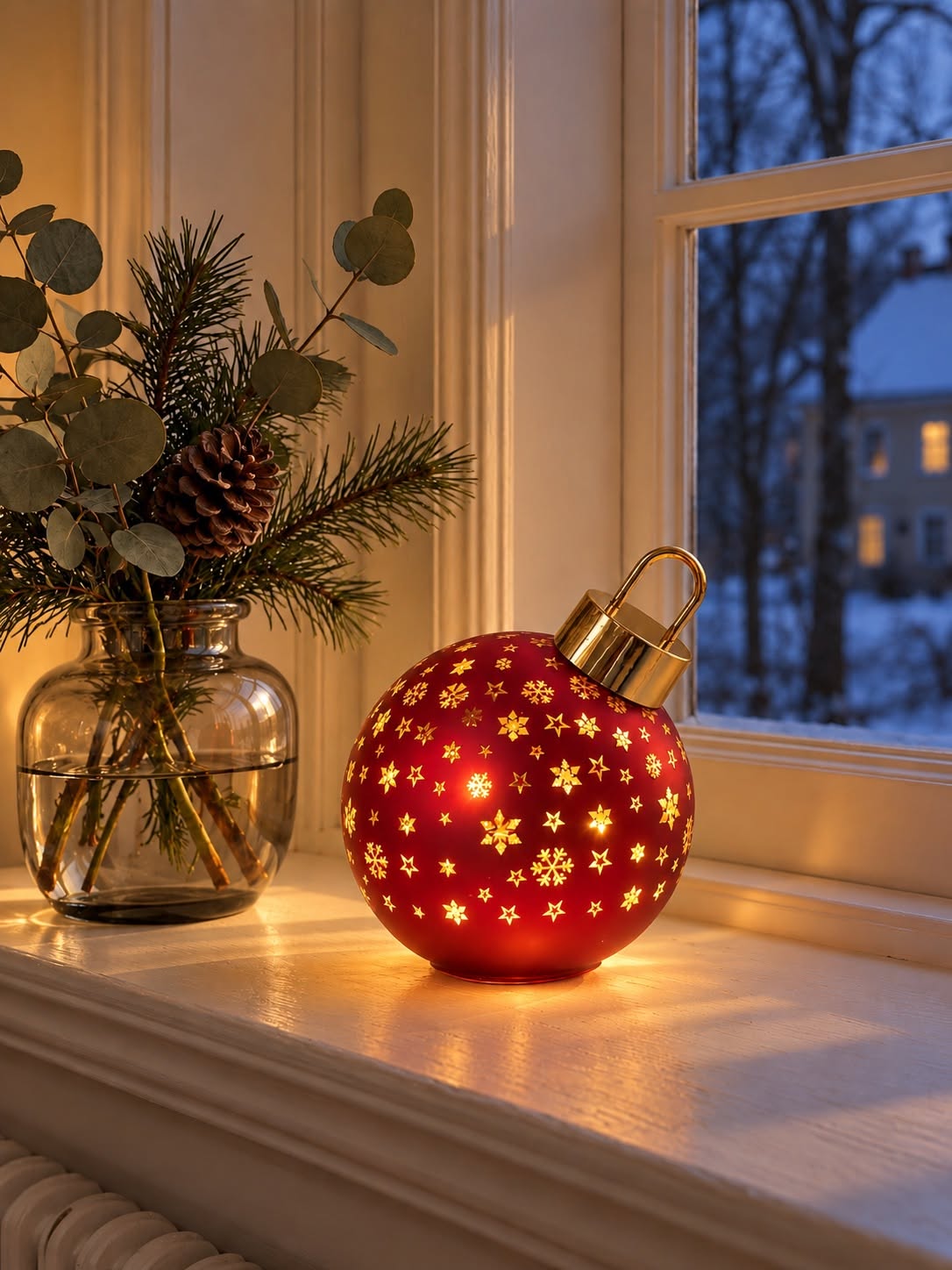 Julekule med lys MIX - Rød