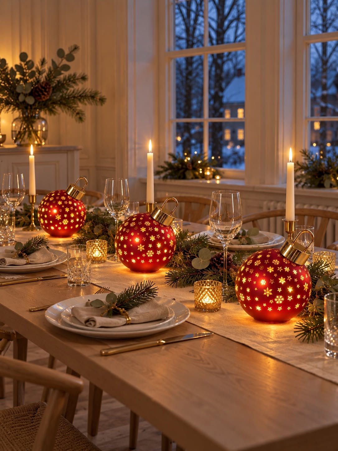 Julekule med lys MIX - Rød