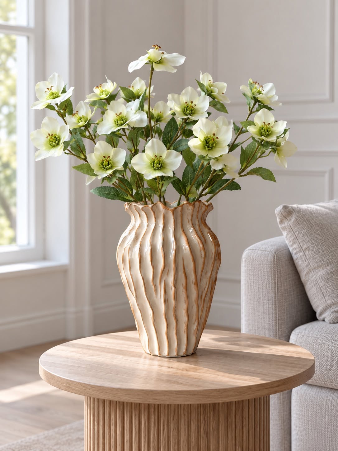 Vase stripet steintøy - Sand