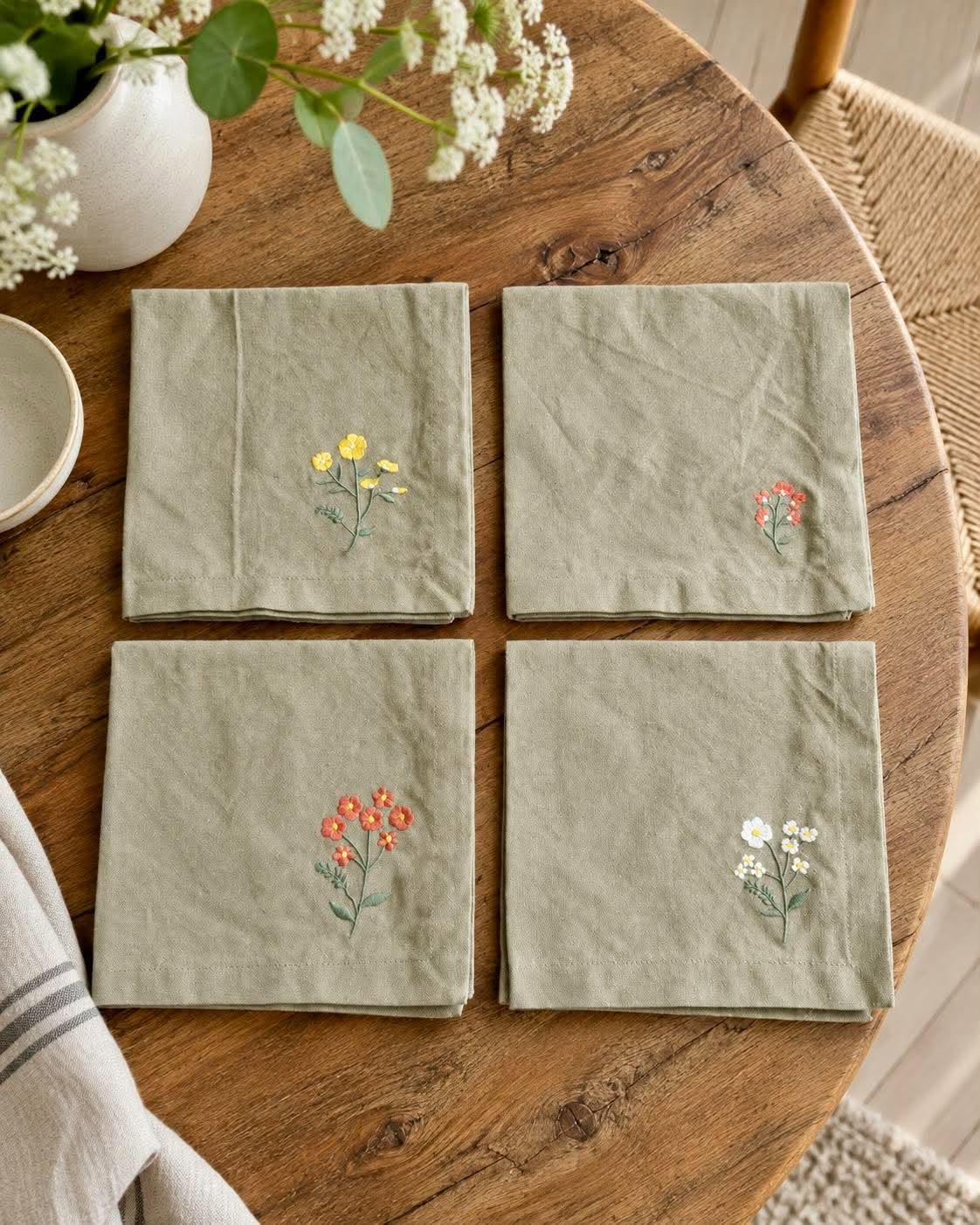 Munnserviett Flower - Pakke med 4 stk