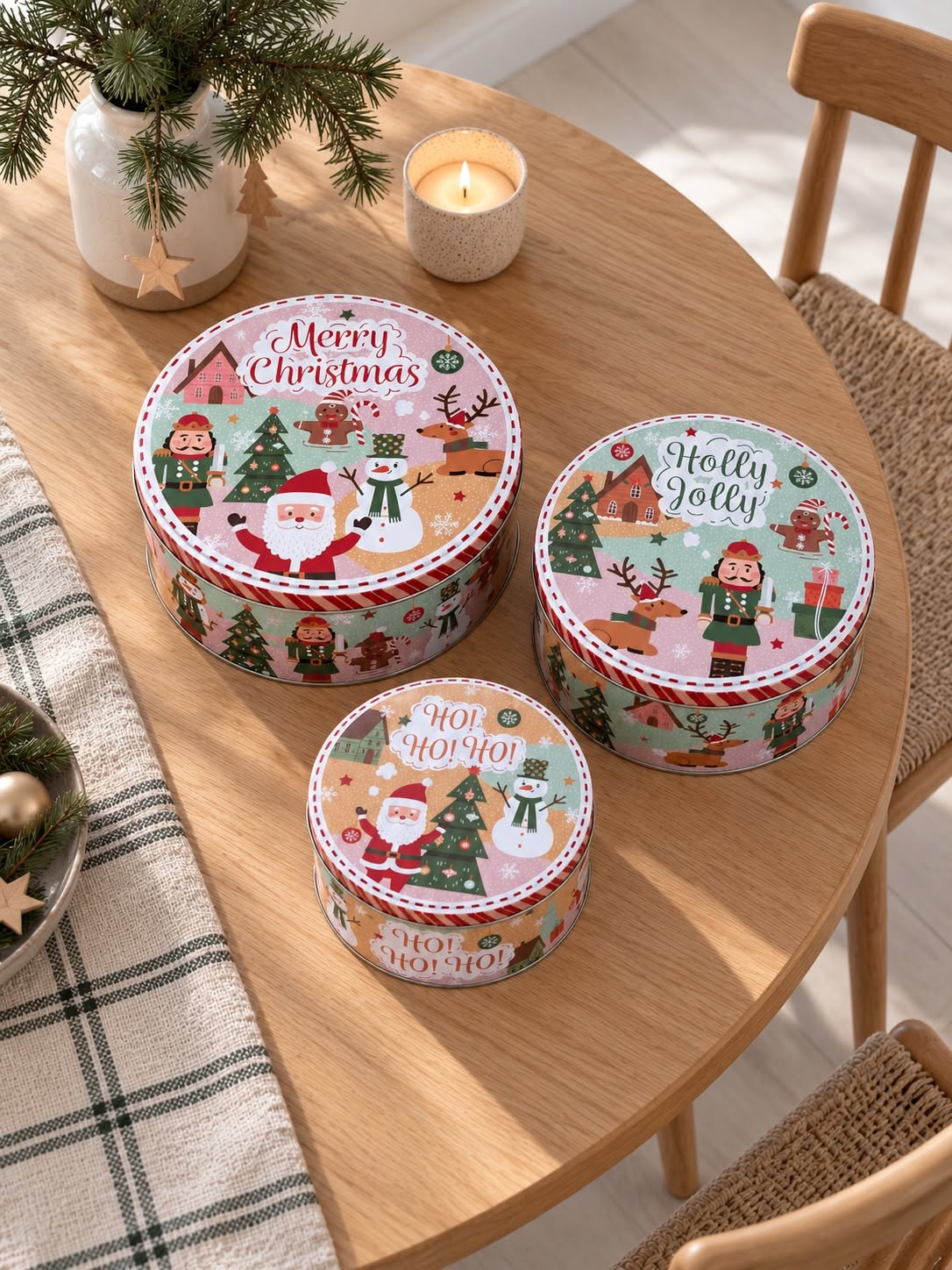 Sett med 3 kakebokser – julemotiv