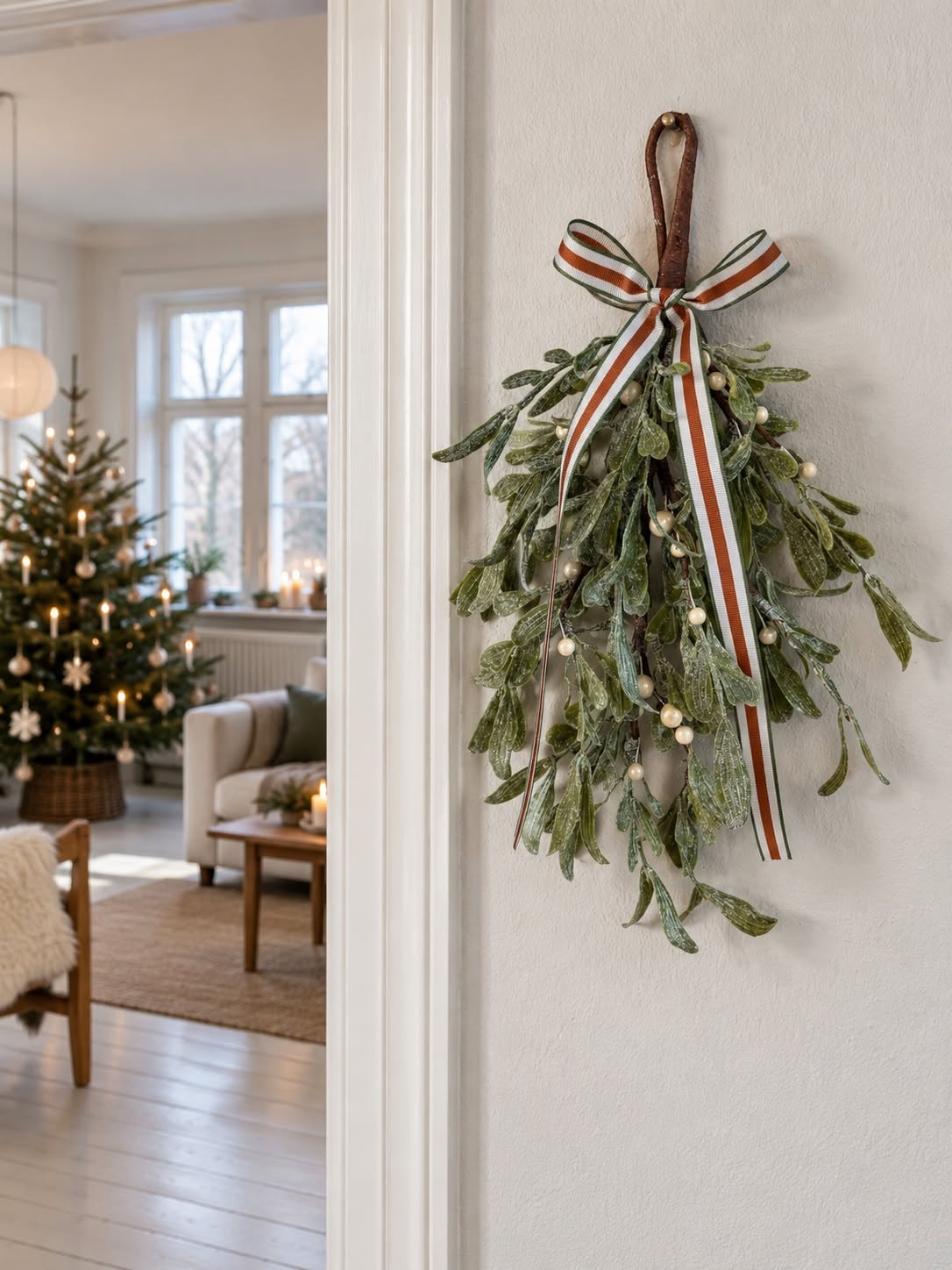 Misteltein med bånd – Kunstig juleoppheng