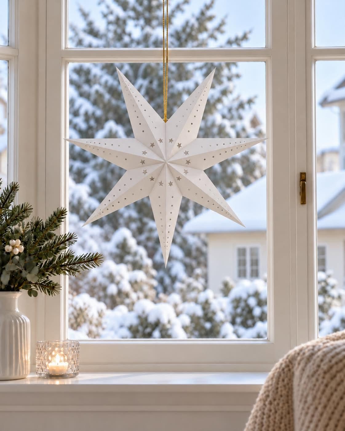 Stjerne 40 cm med LED-lys - Hvit