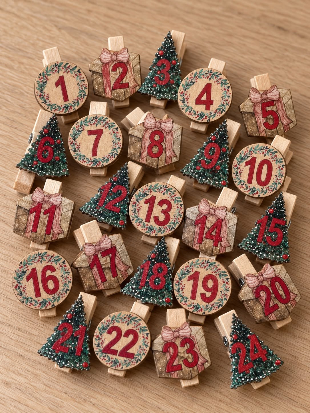 Klemmer til julekalender 24 stk – treklyper