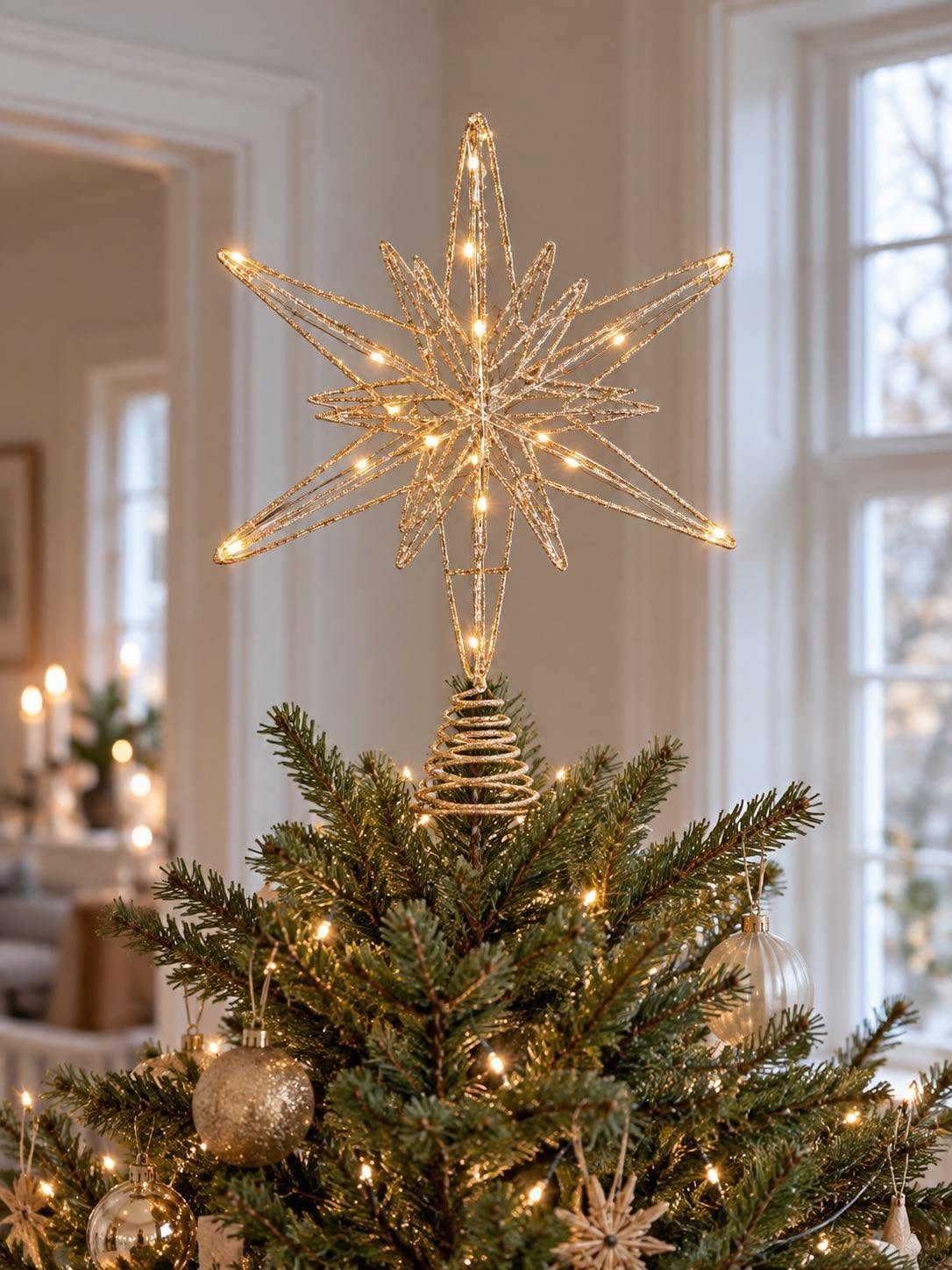 Stjerne med 20 LED-lys – champagnegull