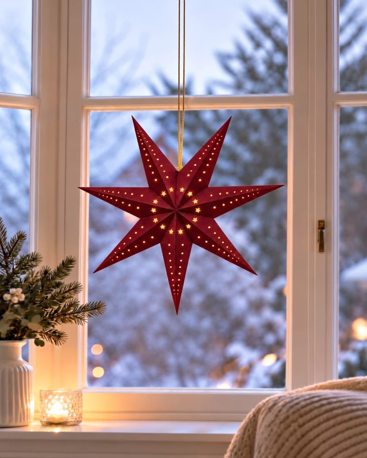 Stjerne 40 cm med LED-lys - Rød