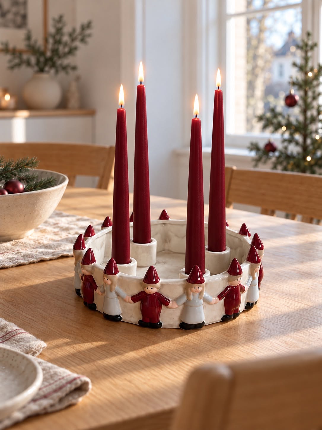 Lysestake til advent – nisser i ring