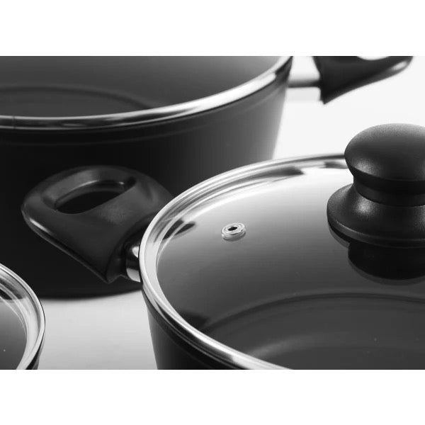 Grytesett - 3 stk med glasslokk - Aluminium/keramisk belegg